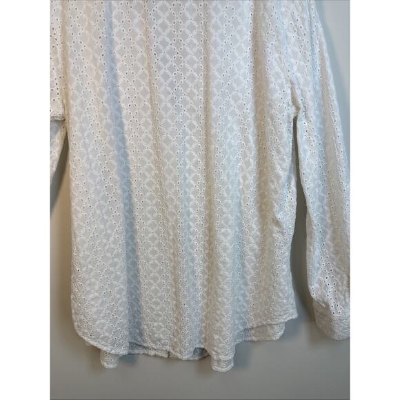 Fever White Eyelet Pintuck Boho Blouse Women’s L Cotton Peasant Top - Picture 6 of 16
